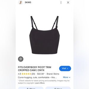 NWT Skims picot trim cami, Size XXS